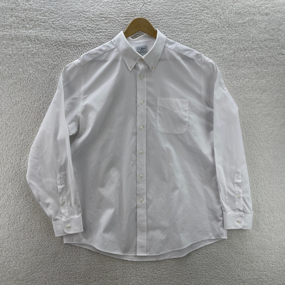 LL Bean Shirt Men 16.5 35 White Oxford OCBD Traditional Fit Preppy Office Casual